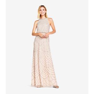 Adrianna Papell Art Deco Beaded Blouson Dress Nude Size 6